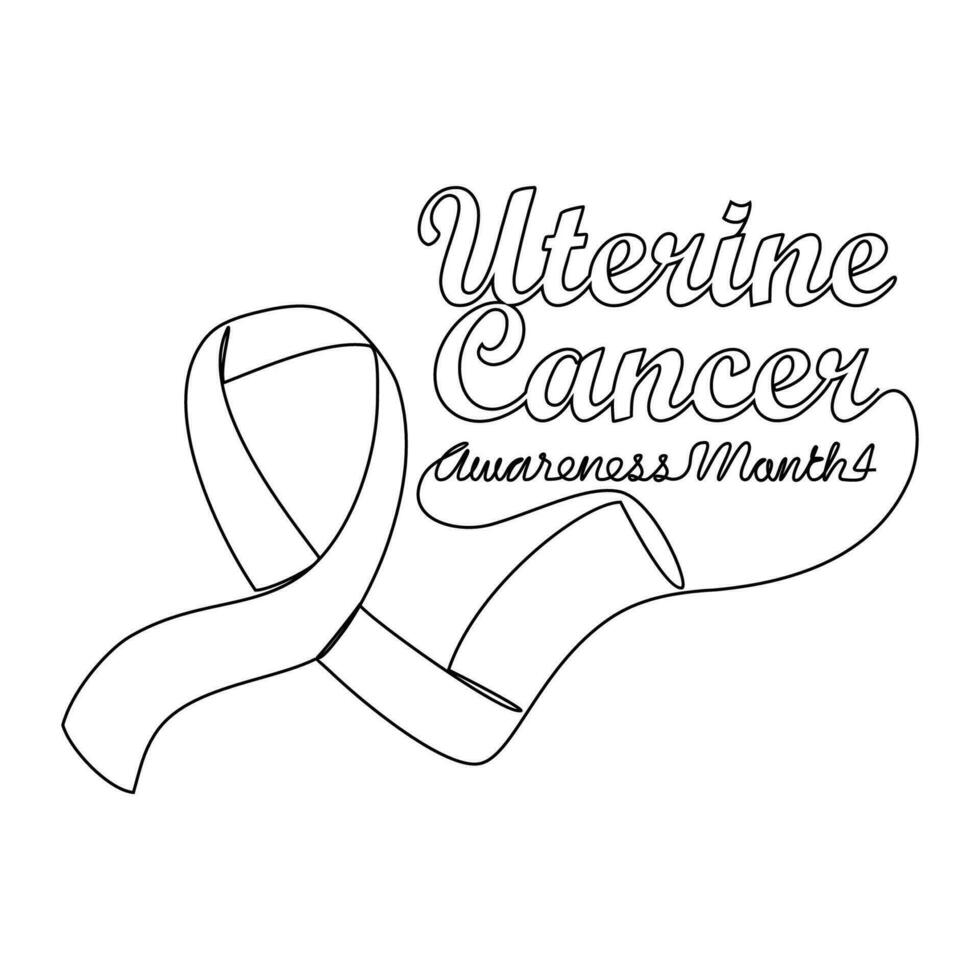 One continuous line drawing of uterine cancer awareness month with white background. Awareness ribbon design in simple linear style. healthcare and medical design concept vector illustration.