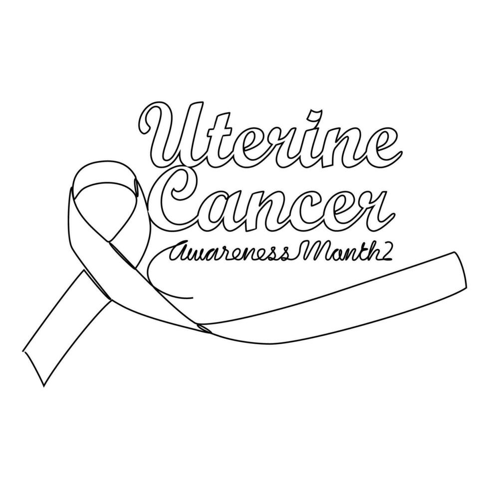 One continuous line drawing of uterine cancer awareness month with white background. Awareness ribbon design in simple linear style. healthcare and medical design concept vector illustration.