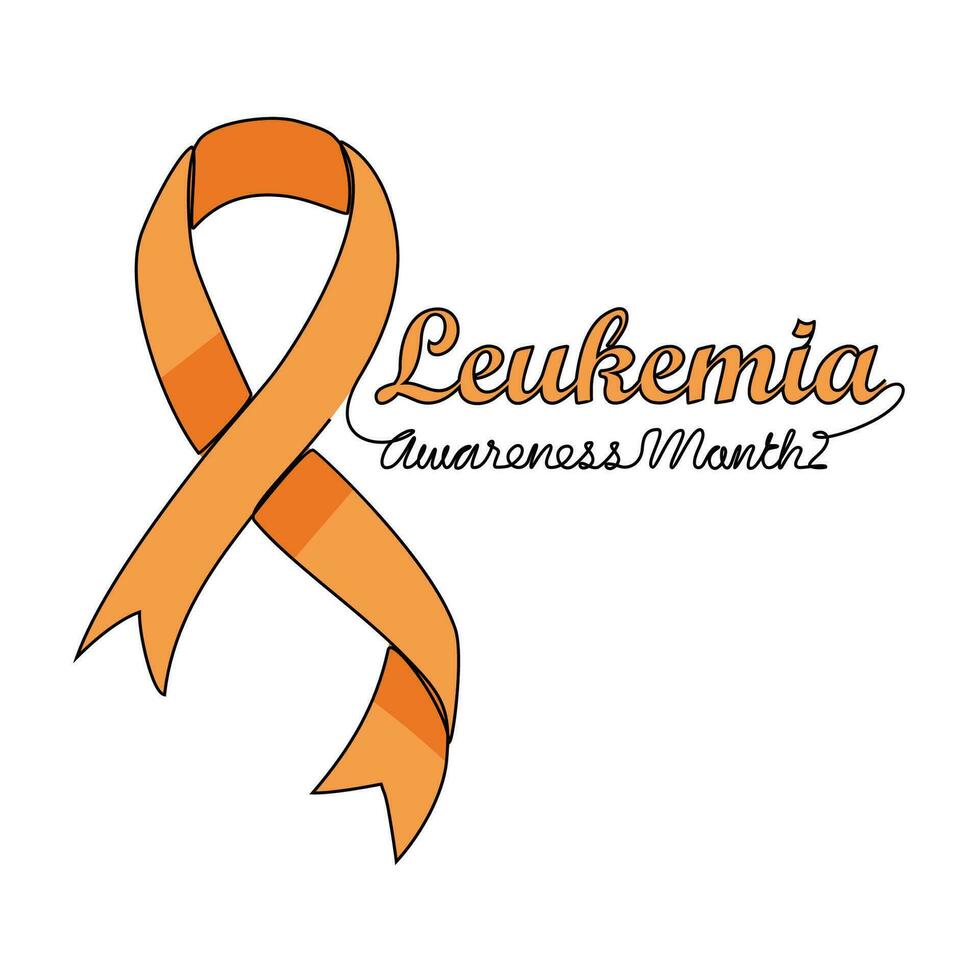 One continuous line drawing of leukemia awareness month with white background. Awareness ribbon design in simple linear style. healthcare and medical design concept vector illustration.