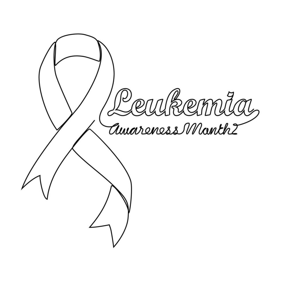 One continuous line drawing of leukemia awareness month with white background. Awareness ribbon design in simple linear style. healthcare and medical design concept vector illustration.