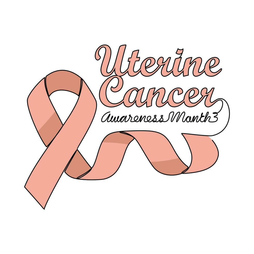 One continuous line drawing of uterine cancer awareness month with white background. Awareness ribbon design in simple linear style. healthcare and medical design concept vector illustration.