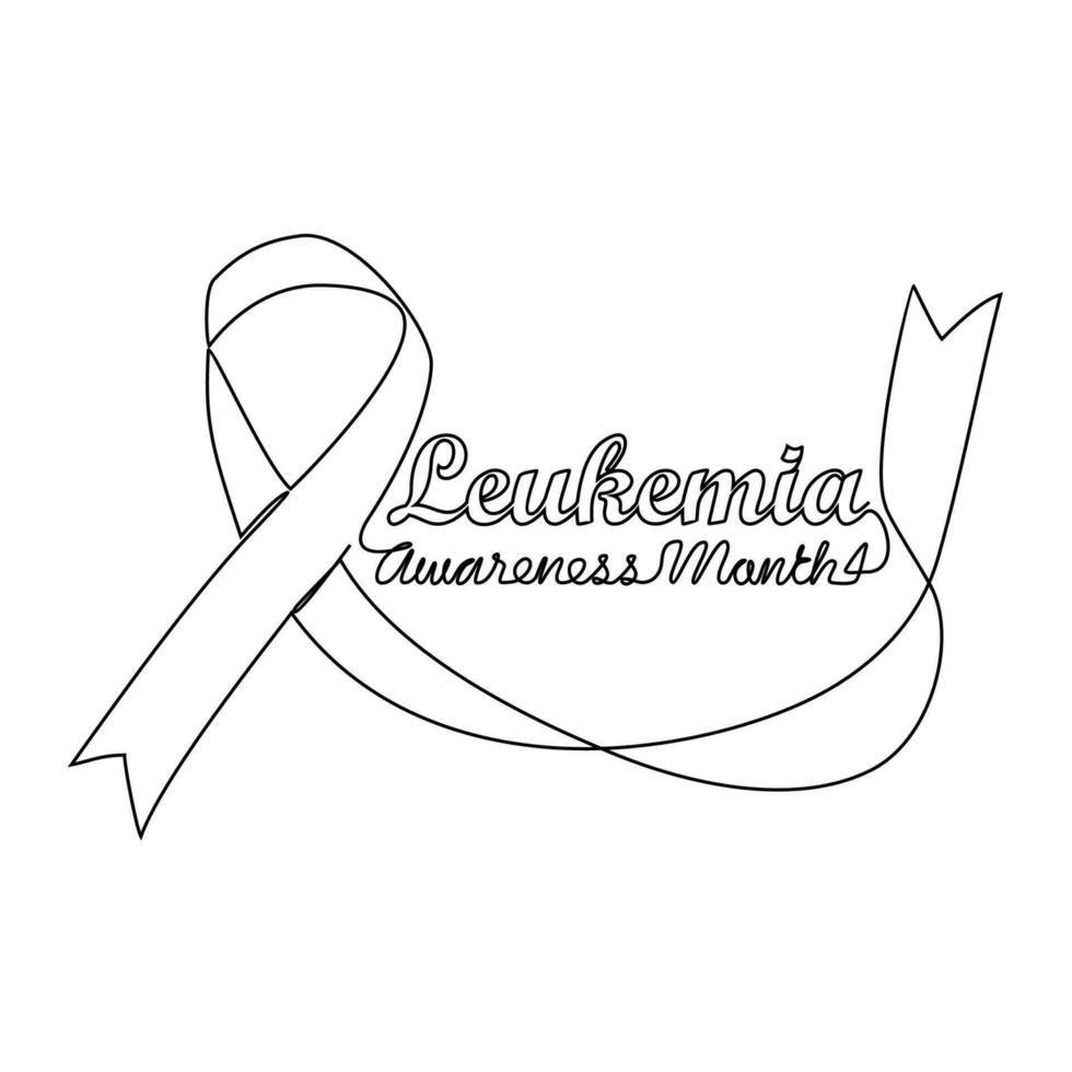 One continuous line drawing of leukemia awareness month with white background. Awareness ribbon design in simple linear style. healthcare and medical design concept vector illustration.