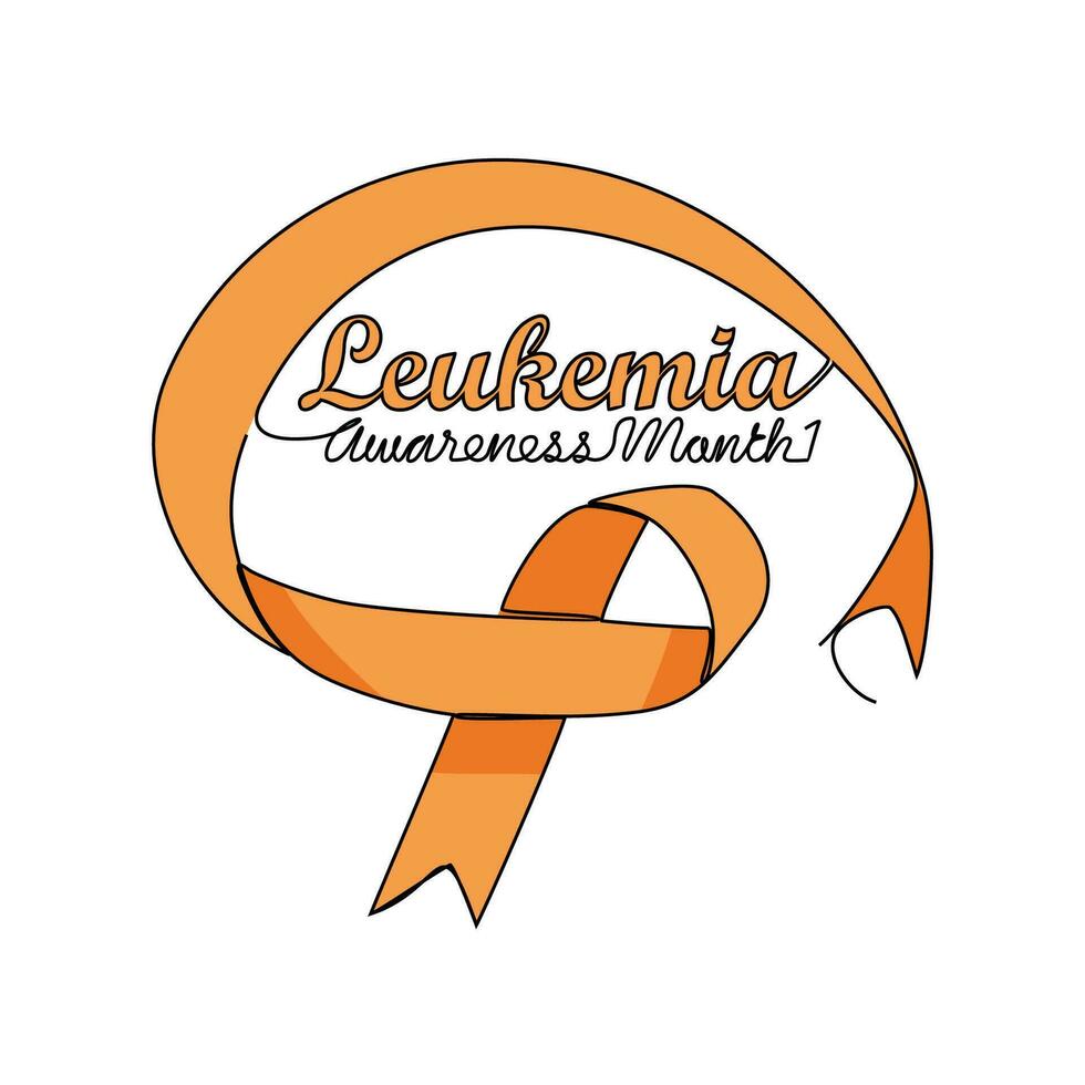 One continuous line drawing of leukemia awareness month with white background. Awareness ribbon design in simple linear style. healthcare and medical design concept vector illustration.