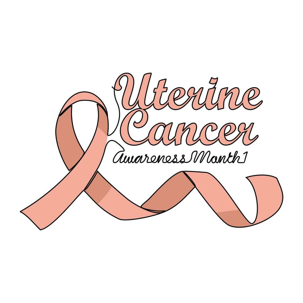 One continuous line drawing of uterine cancer awareness month with white background. Awareness ribbon design in simple linear style. healthcare and medical design concept vector illustration.