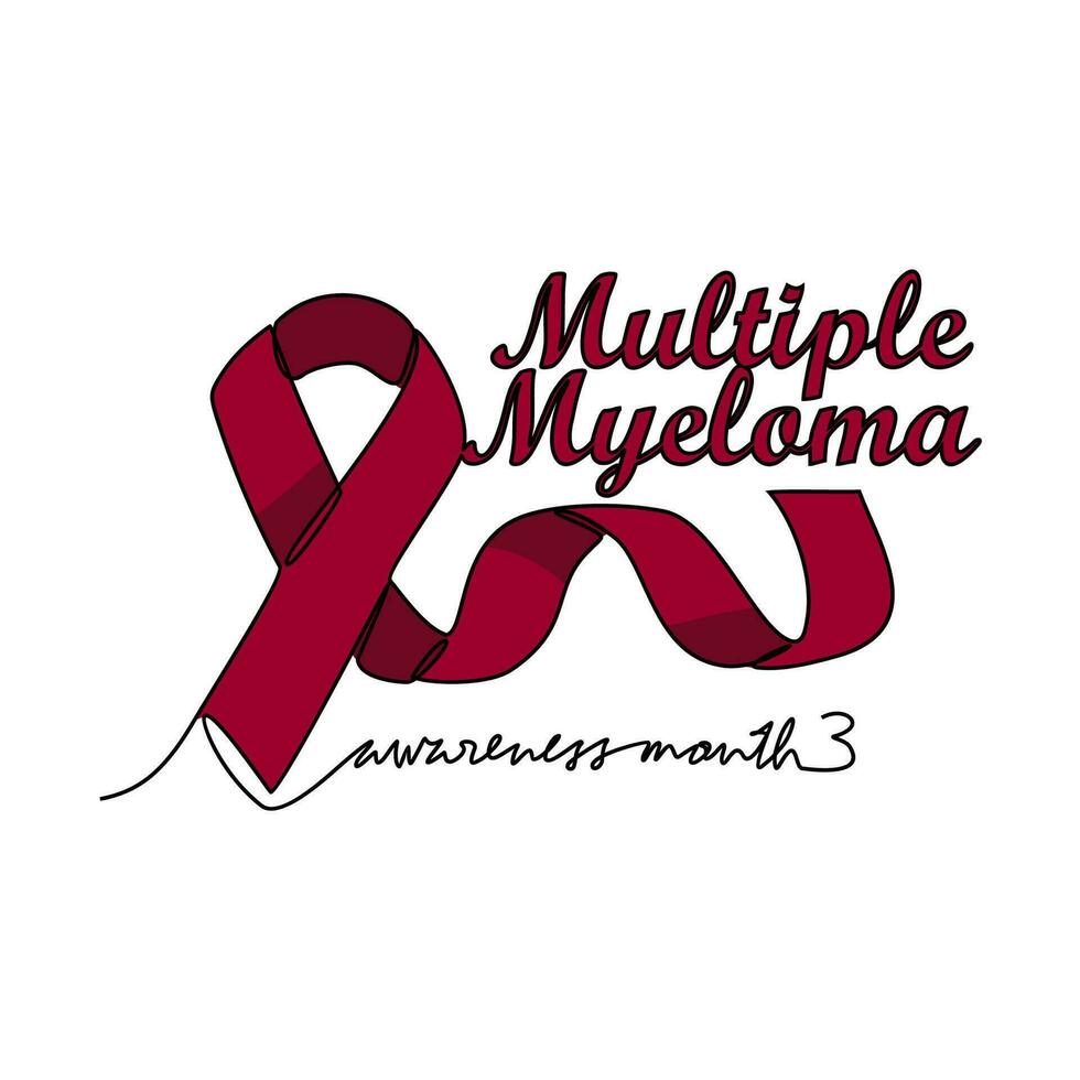 One continuous line drawing of multiple myeloma awareness month with white background. Awareness ribbon design in simple linear style. healthcare and medical design concept vector illustration.
