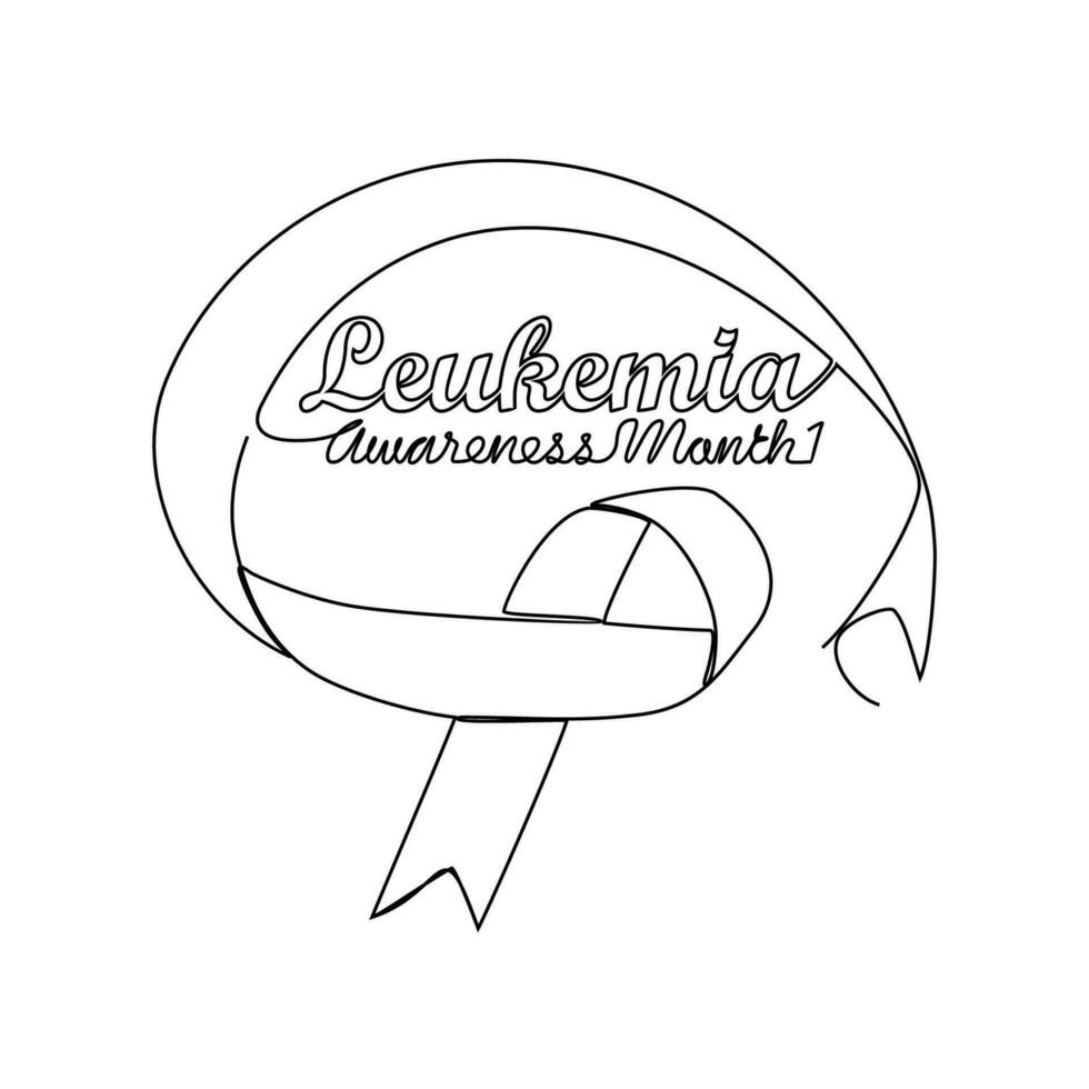 One continuous line drawing of leukemia awareness month with white background. Awareness ribbon design in simple linear style. healthcare and medical design concept vector illustration.