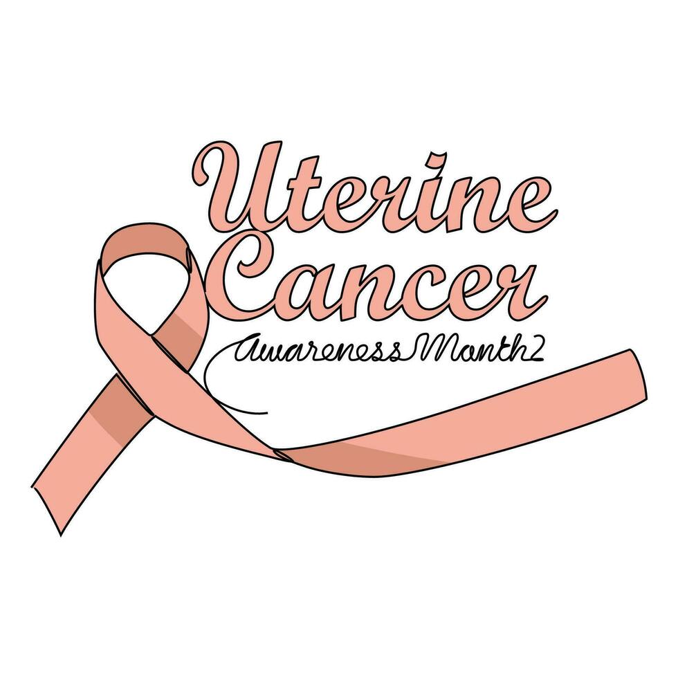 One continuous line drawing of uterine cancer awareness month with white background. Awareness ribbon design in simple linear style. healthcare and medical design concept vector illustration.