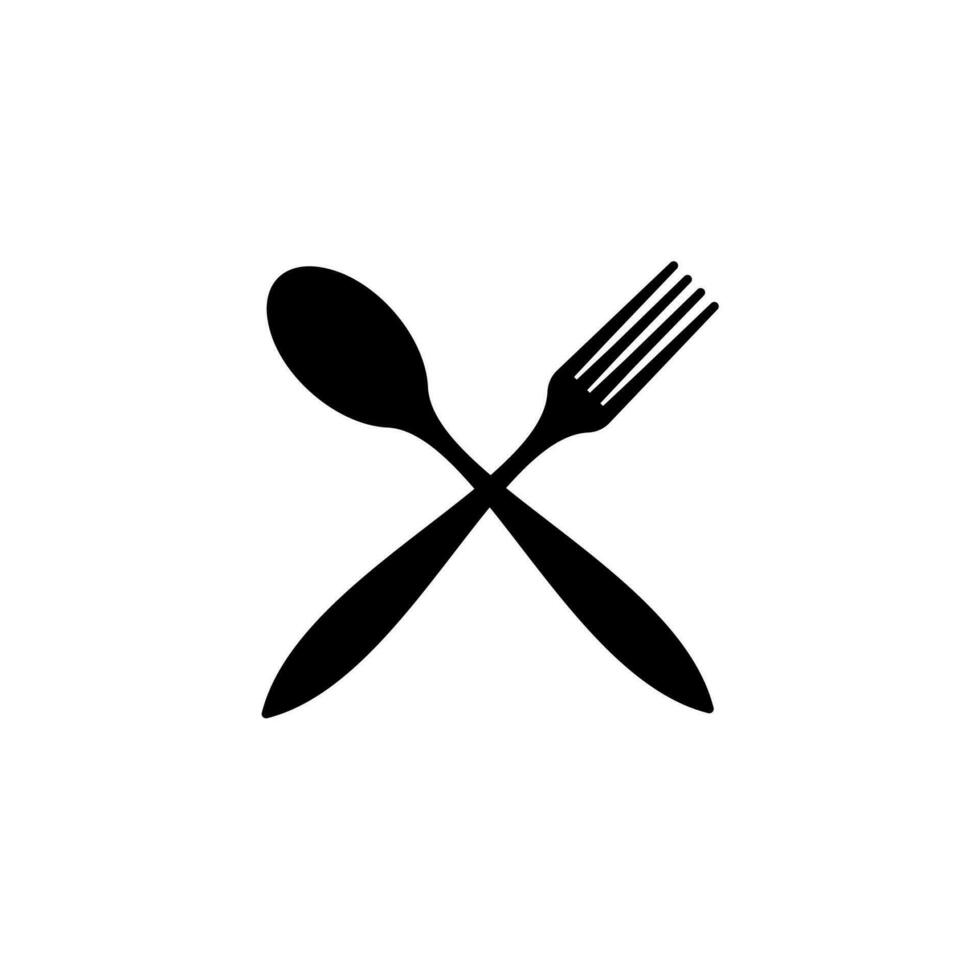 Black spoon and fork vector icon isolated on white background
