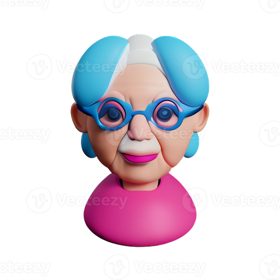grandma face 3d rendering icon illustration png