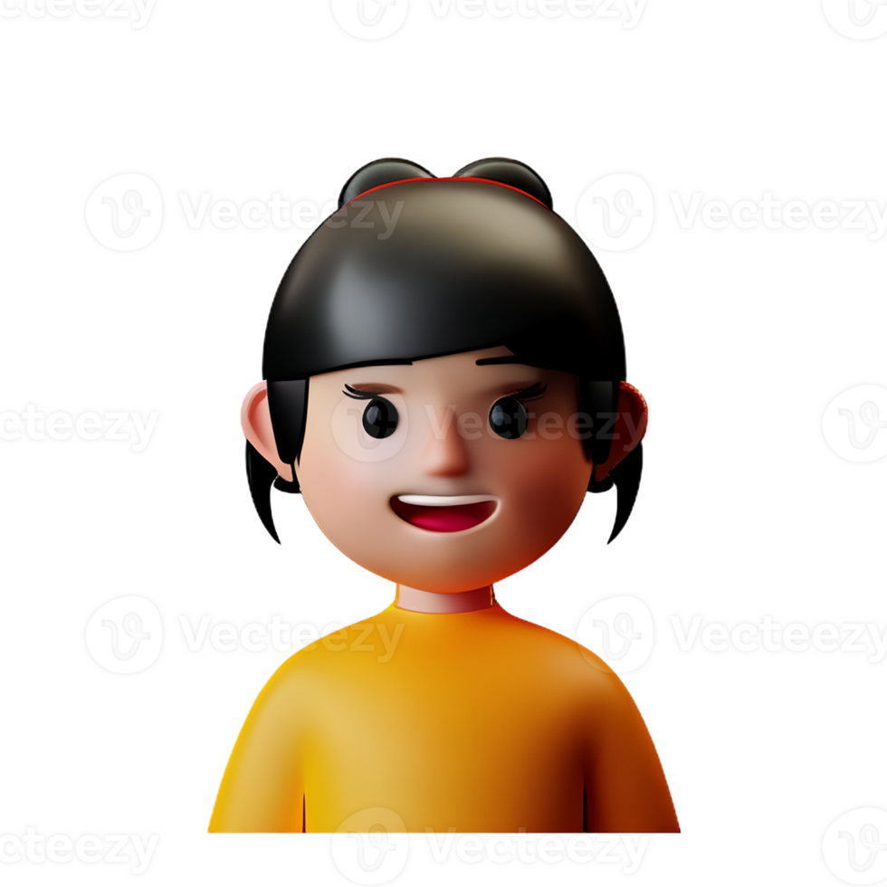 little girl face 3d rendering icon illustration png