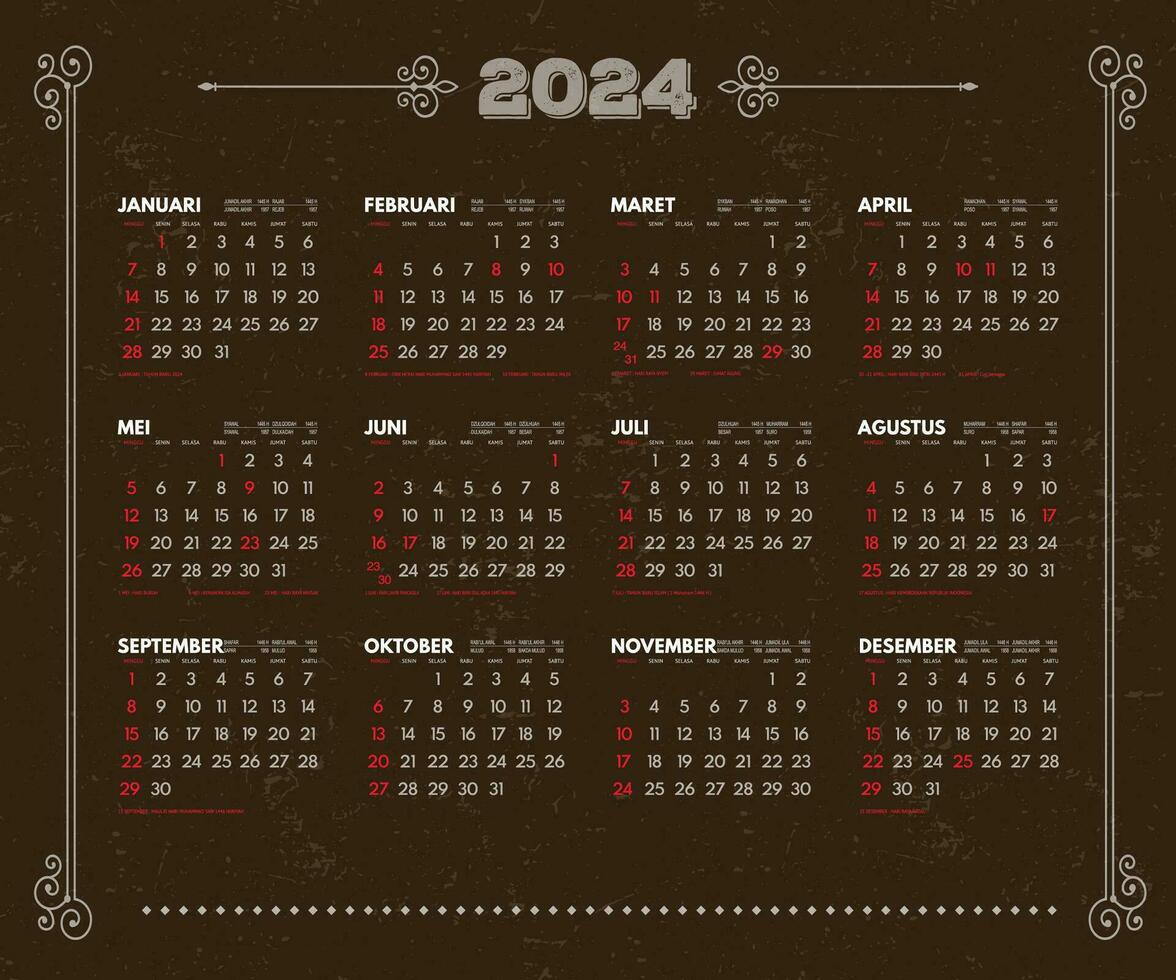 2024 calendar template, 2024 Indonesian calendar complete with national