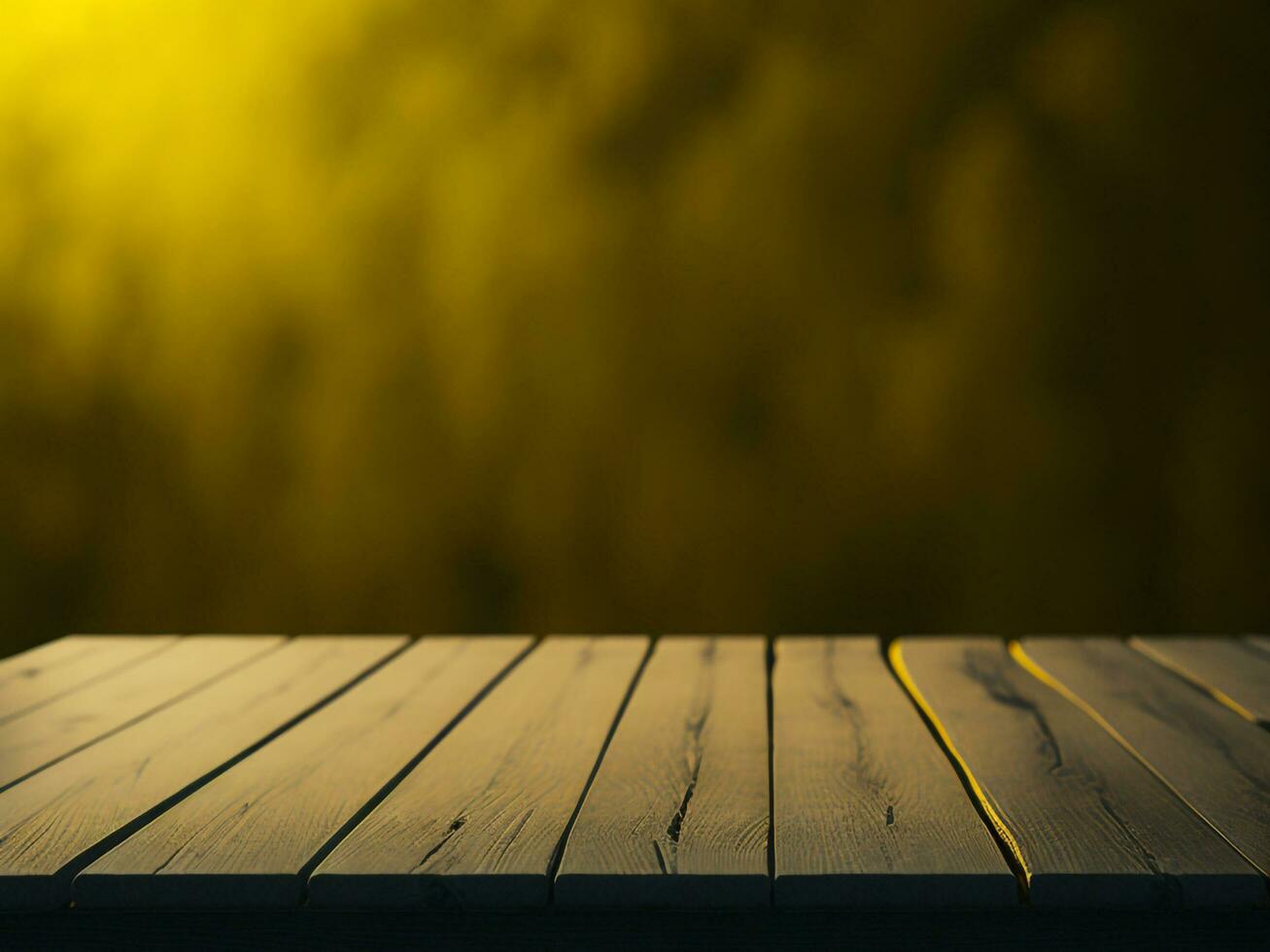 Wooden table and blur tropical green grass background, product display montage. High quality photo 8k FHD AI generated