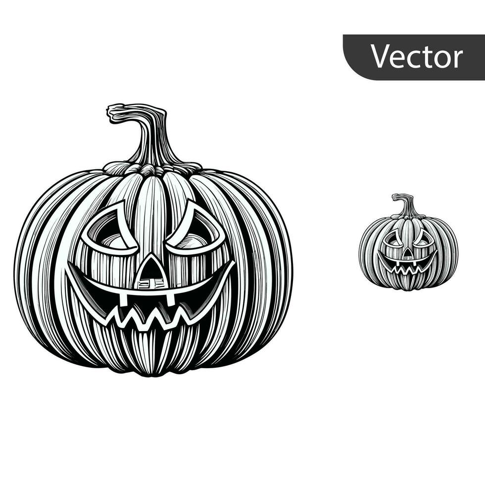 Halloween Pumpkin Silhouette Design in Line Art, Vector Mascot of Halloween Pumpkin.