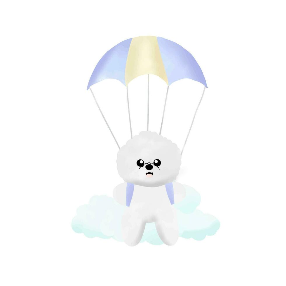 bichon with blue parachute vector