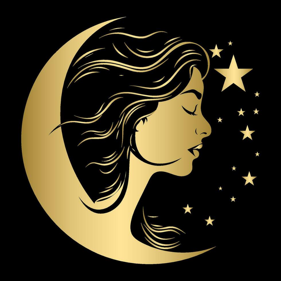 Gold gradient women and stars illustration vector