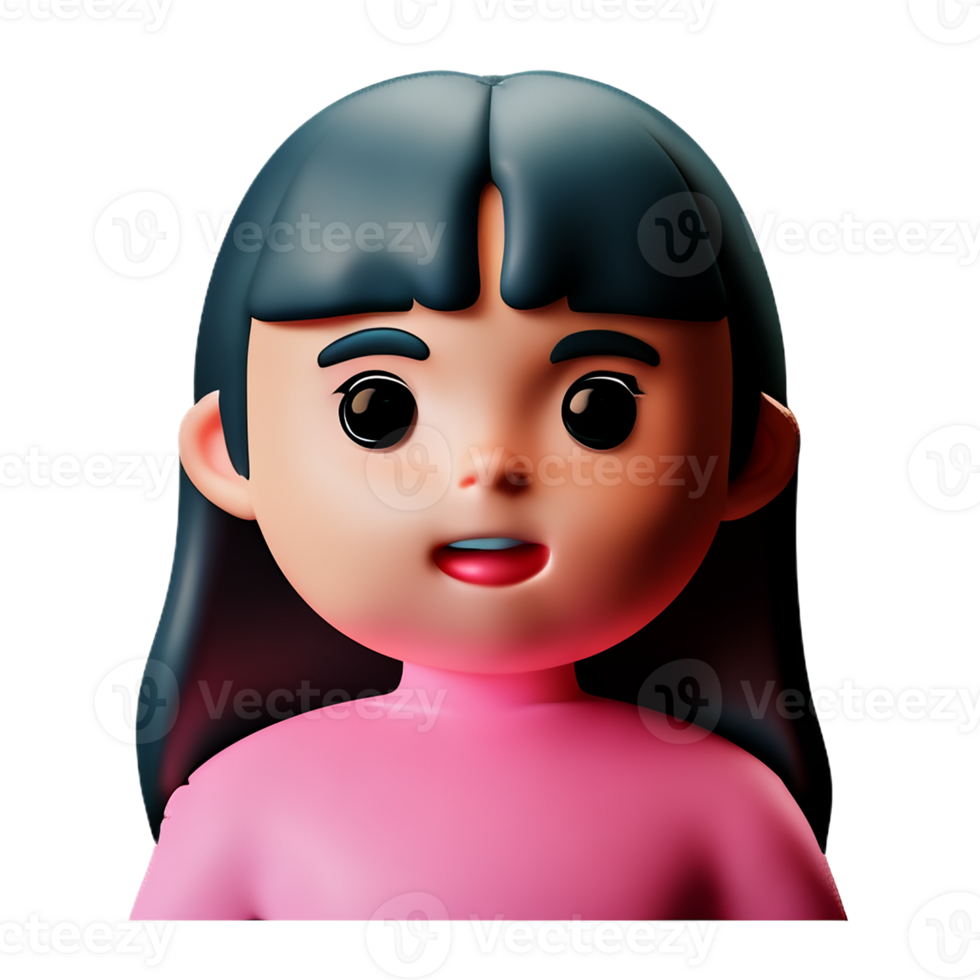 little girl face 3d rendering icon illustration png