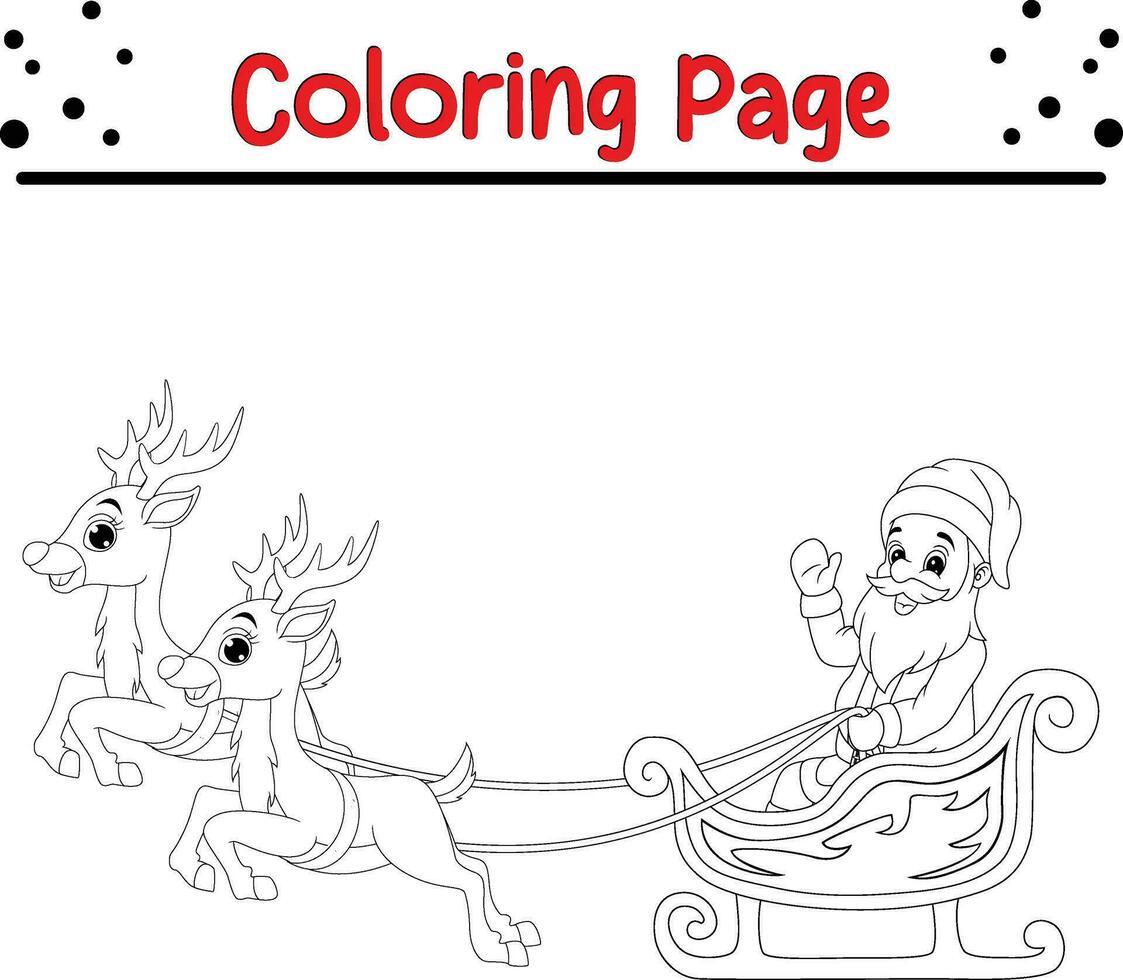Christmas Sleigh of Santa Claus coloring page for kids. Vector black and white illustration isolated on white background.