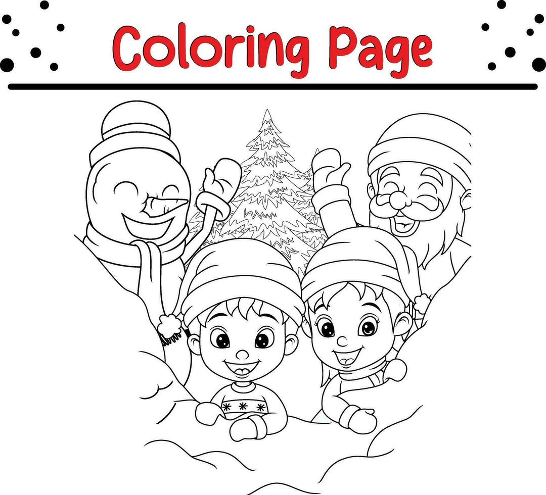 Happy Christmas coloring book page for children. vector