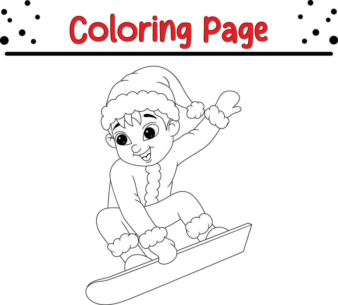 Christmas Happy children coloring page for kids. Vector black and white illustration isolated on white background.