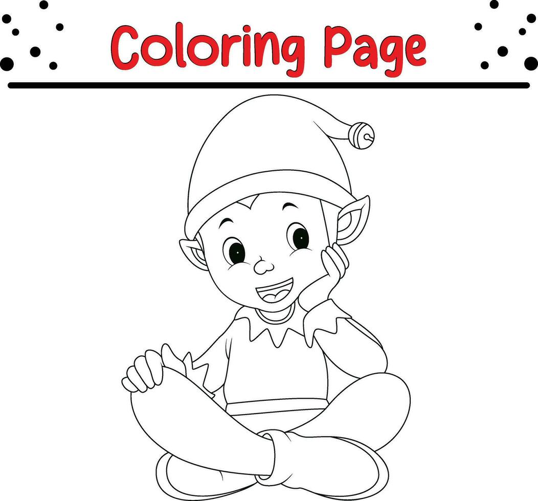 happy-christmas-elf-coloring-page-for-children-line-art-design-for-kids-coloring-page-vector