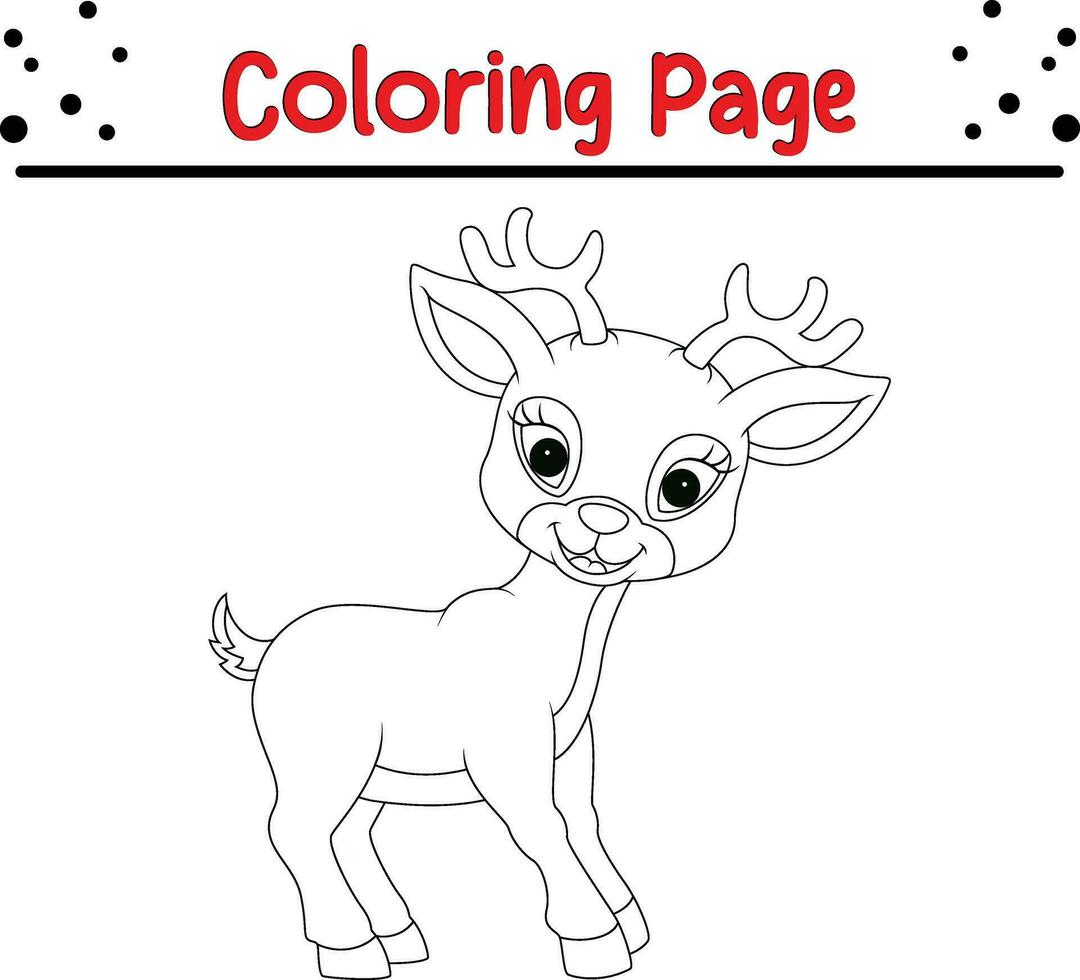 Happy Christmas animal coloring page for children. .Line art design for kids coloring page. Vector illustration. Isolated on white background.