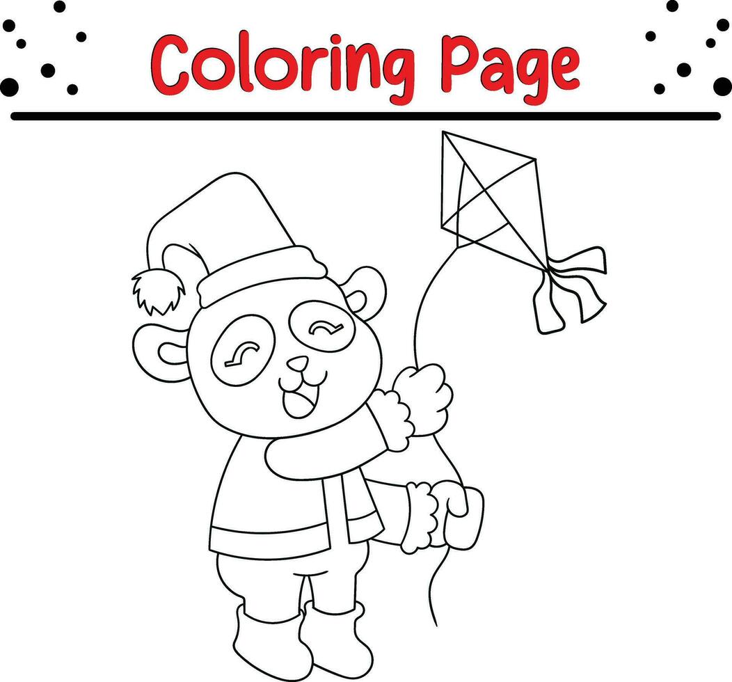 Christmas animal coloring page for kids. Vector black and white illustration isolated on white background.