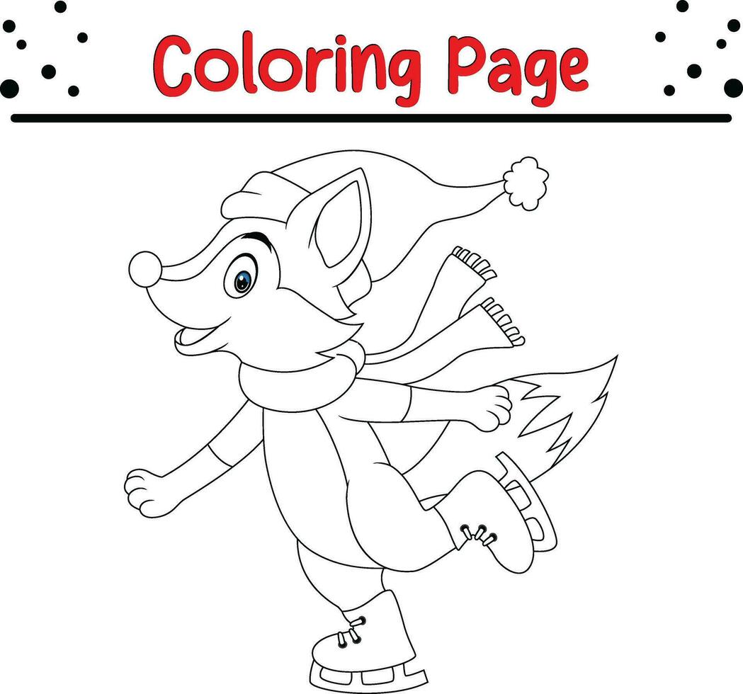 Cute animal Christmas coloring page for kids. Happy Winter Christmas theme coloring book. vector