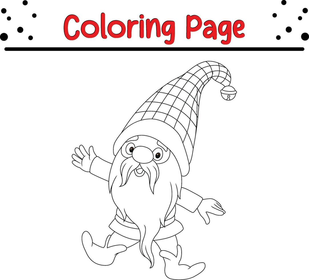 Cute gnomes Christmas coloring page for kids. Happy Winter Christmas theme coloring book. vector