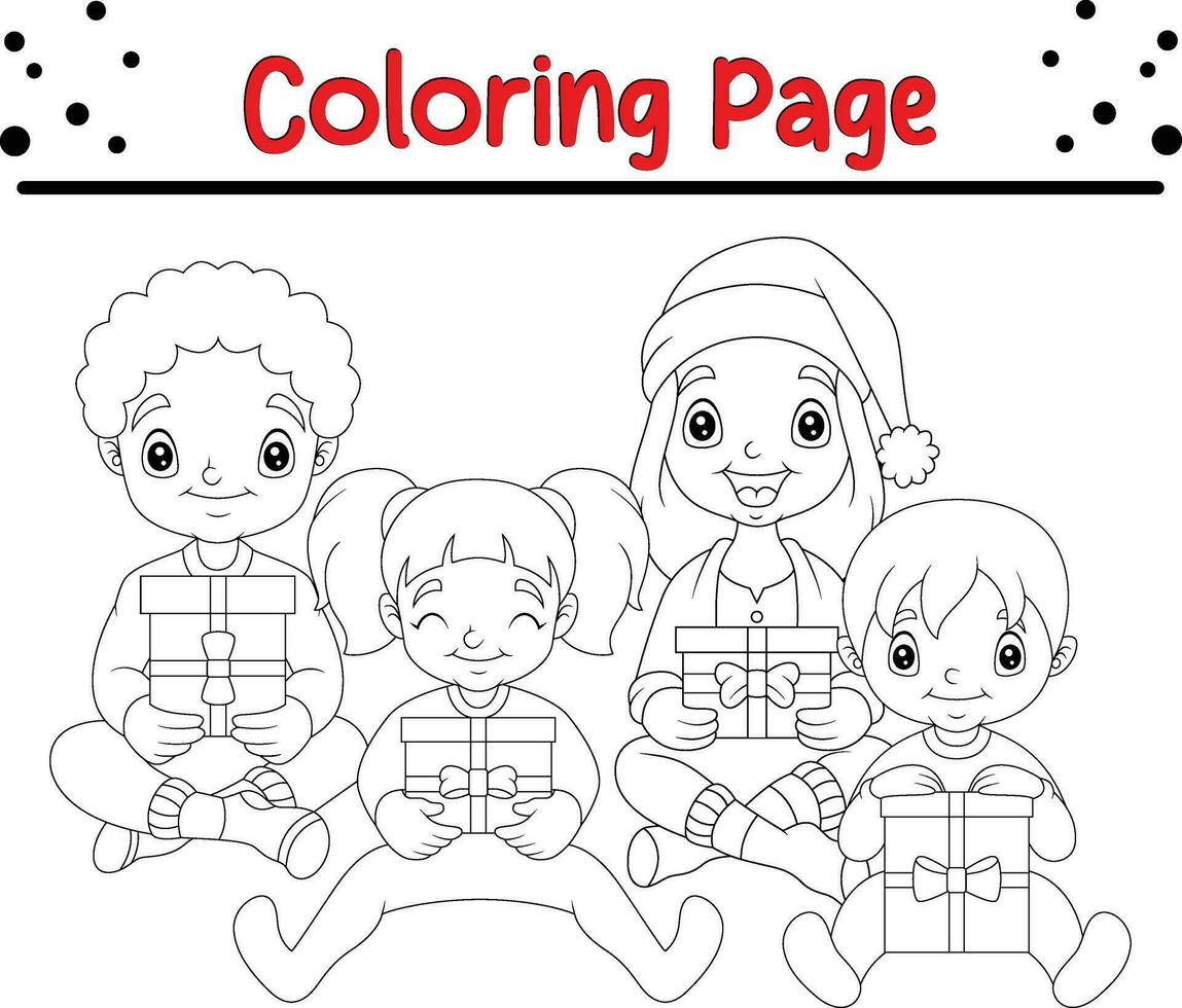 contento Navidad caja de cartón niños colorante página para niños. vector