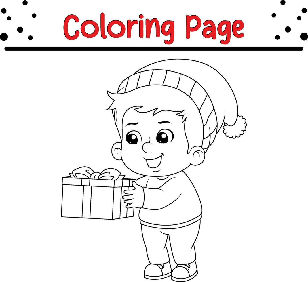 Happy Christmas Little kids coloring page for children. .Line art design for kids coloring page. Vector illustration. Isolated on white background.