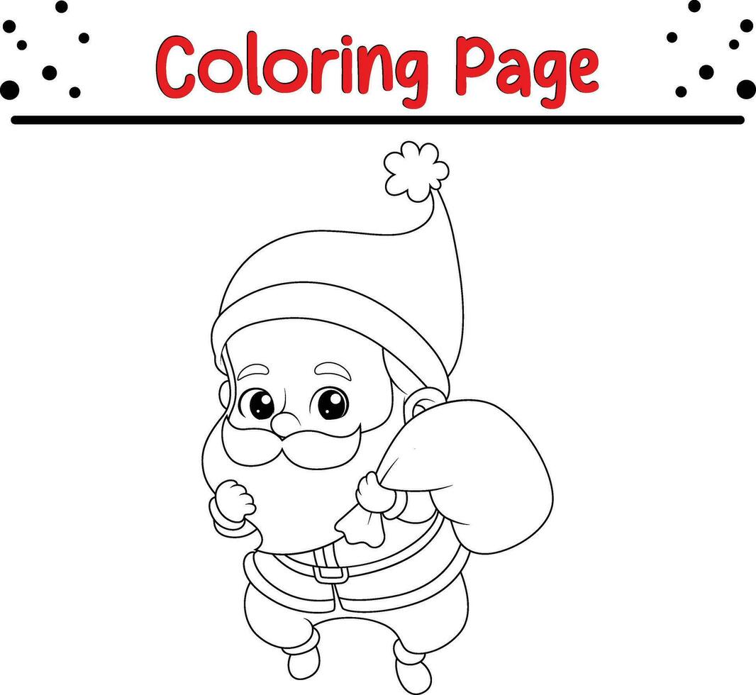 Happy Christmas Santa Claus coloring page for children. .Line art design for kids coloring page. Vector illustration. Isolated on white background.