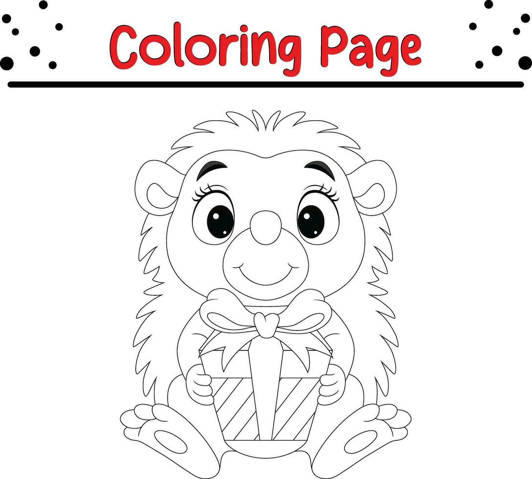 Cute animal Christmas coloring page for kids. Happy Winter Christmas theme coloring book. vector