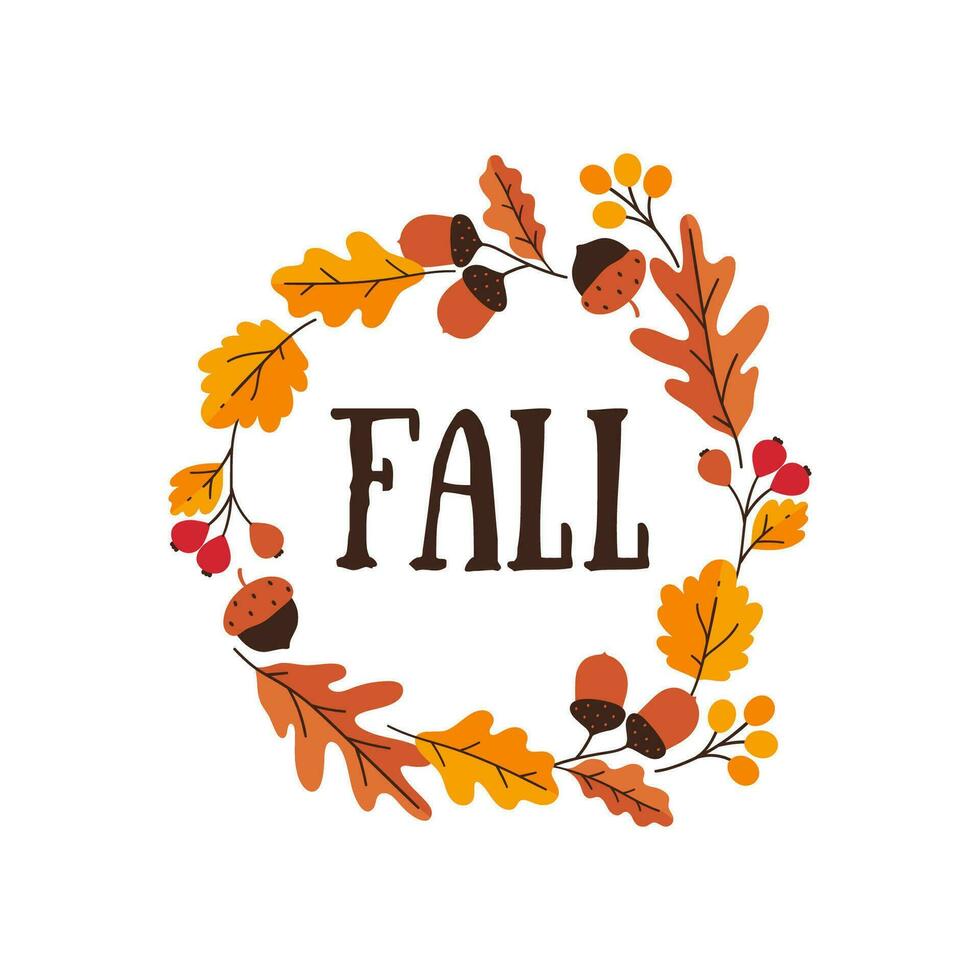 Autumn frame of acorns, leaves and berries isolate on a white background. Vector graphics.
