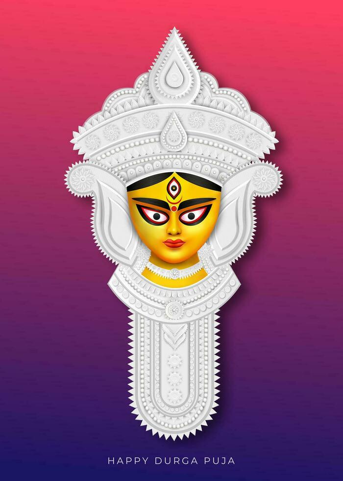 Happy Durga Puja Creative Banner Design With Durga Face Illustration Indian Festival vector
