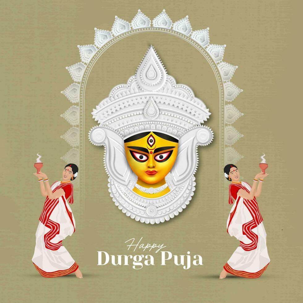 contento Durga puja creativo bandera diseño con Durga cara ilustración indio festival vector