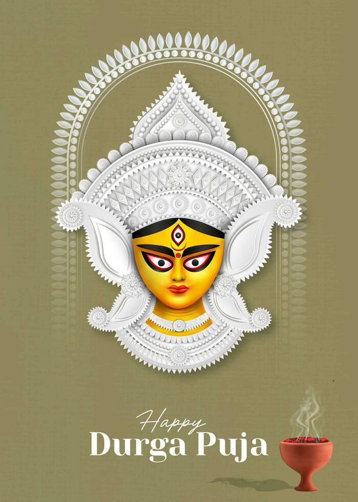 Happy Durga Puja Creative Banner Design With Durga Face Illustration Indian Festival vector