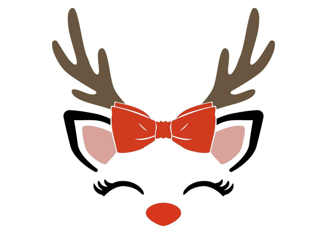 Deer antlers with bow girl, Reindeer hat and ears, bull horns. Funny masks kids vector