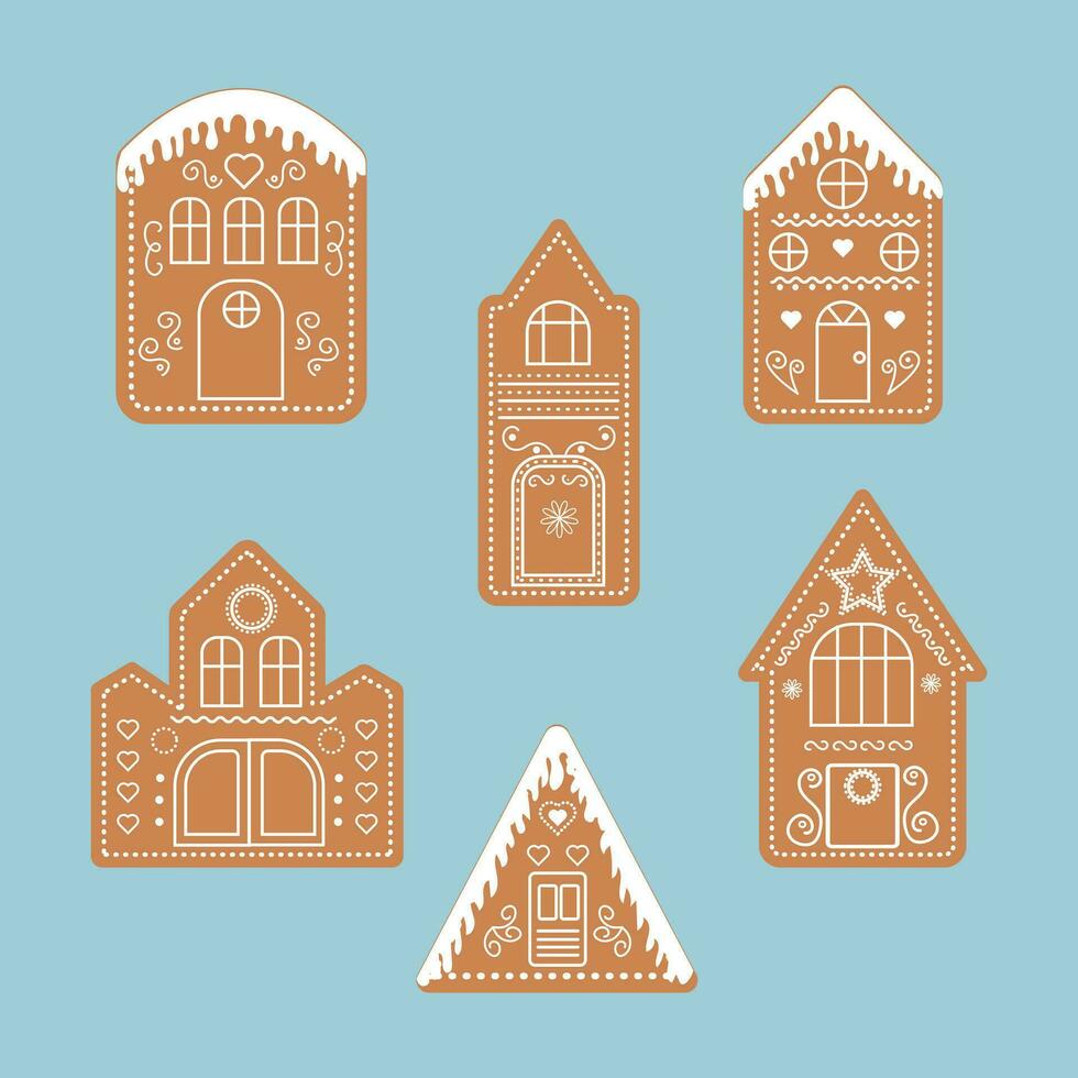 conjunto de aislado pan de jengibre casas vector