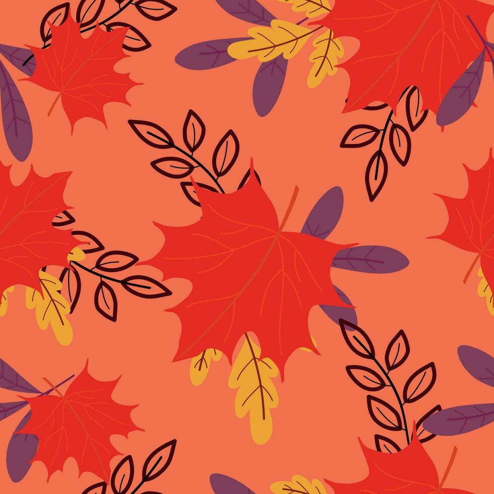 Seamless autumn pattern with bright leaves. vector
