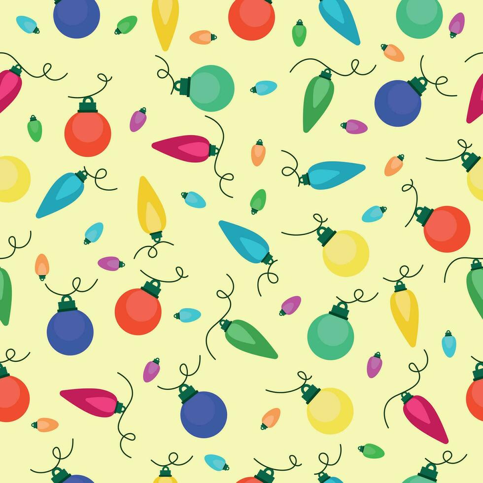 Seamless pattern of colorful Christmas light bulbs. vector