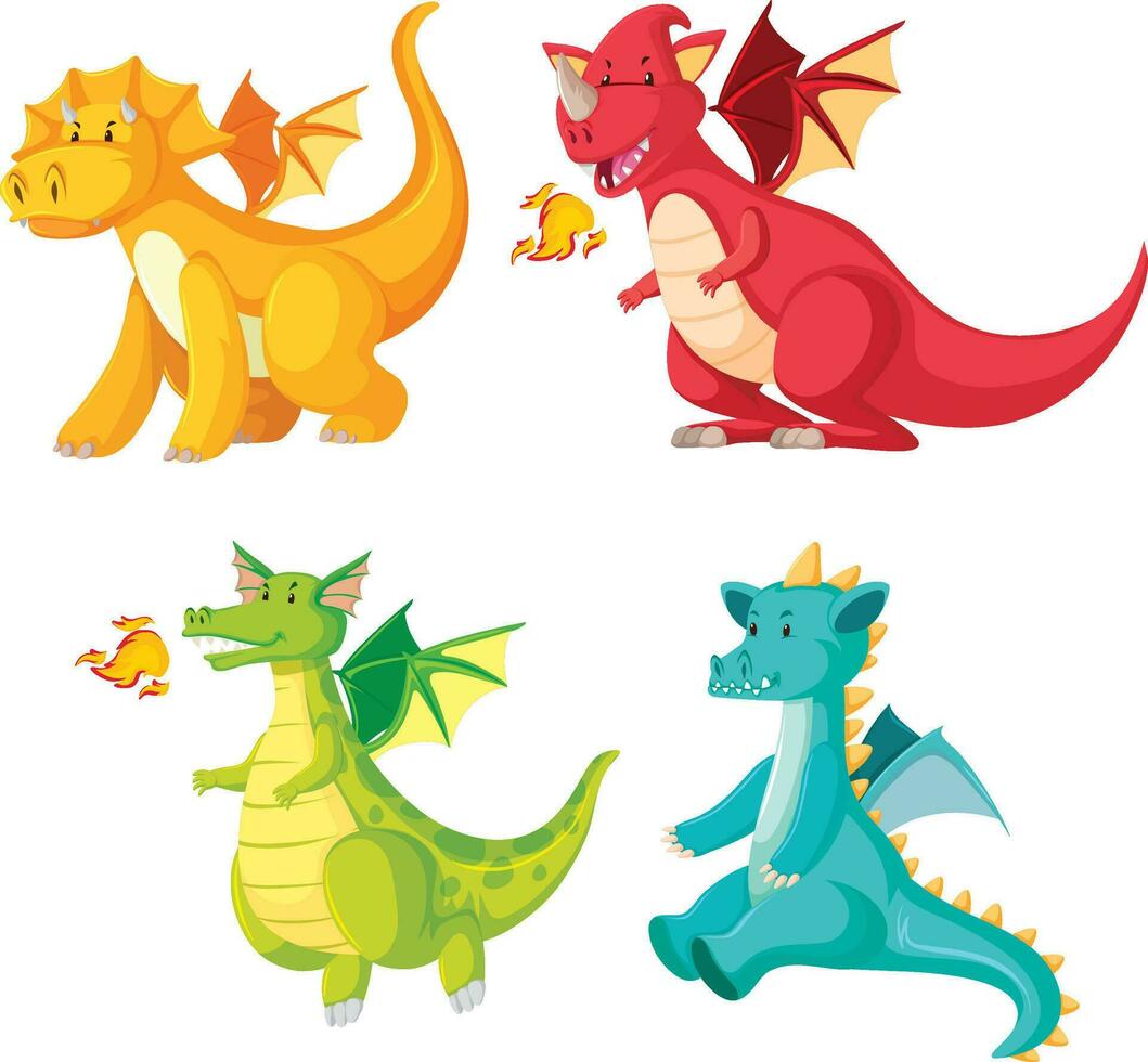 different colorful dragons vector