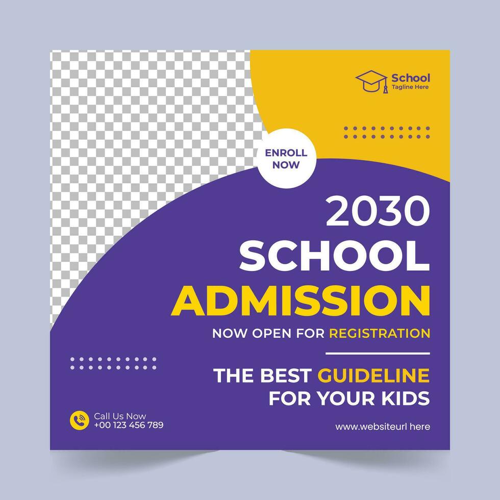 School Admission Social Media Post Design Template, School Admission Promotional Banner Template vector