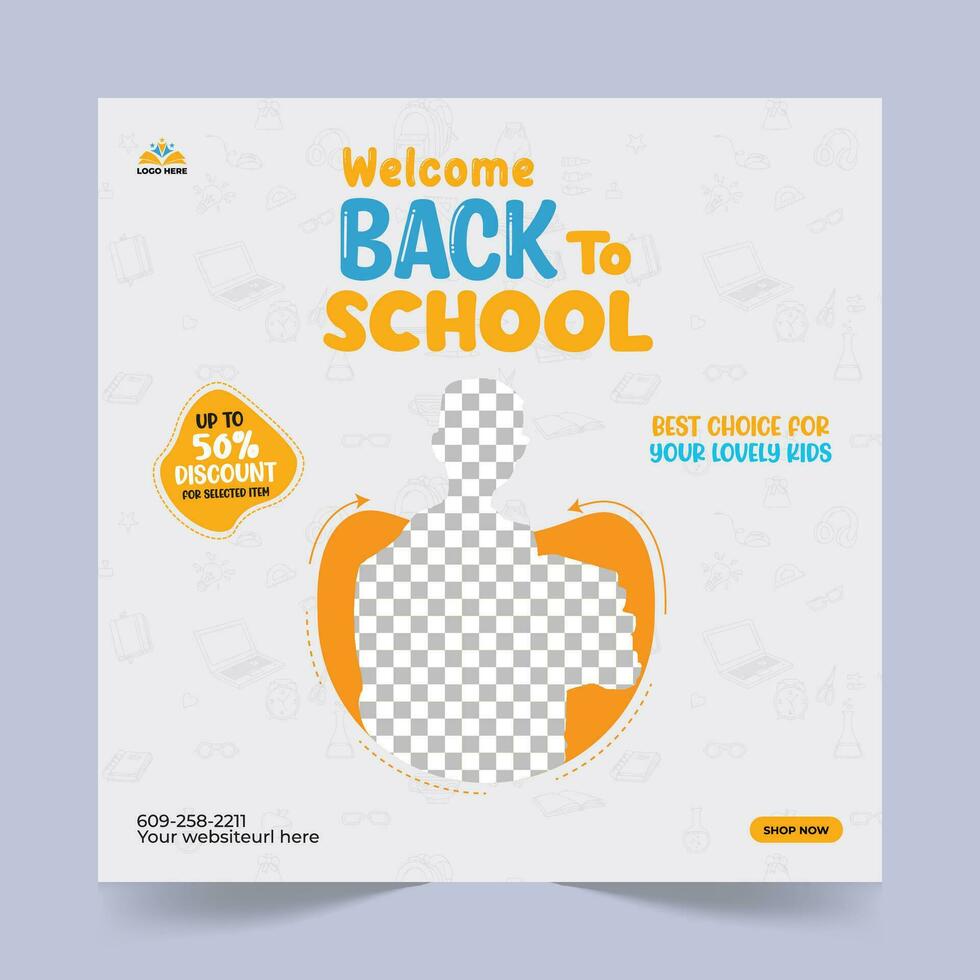 School Admission Social Media Post Design Template, School Admission Promotional Banner Template vector