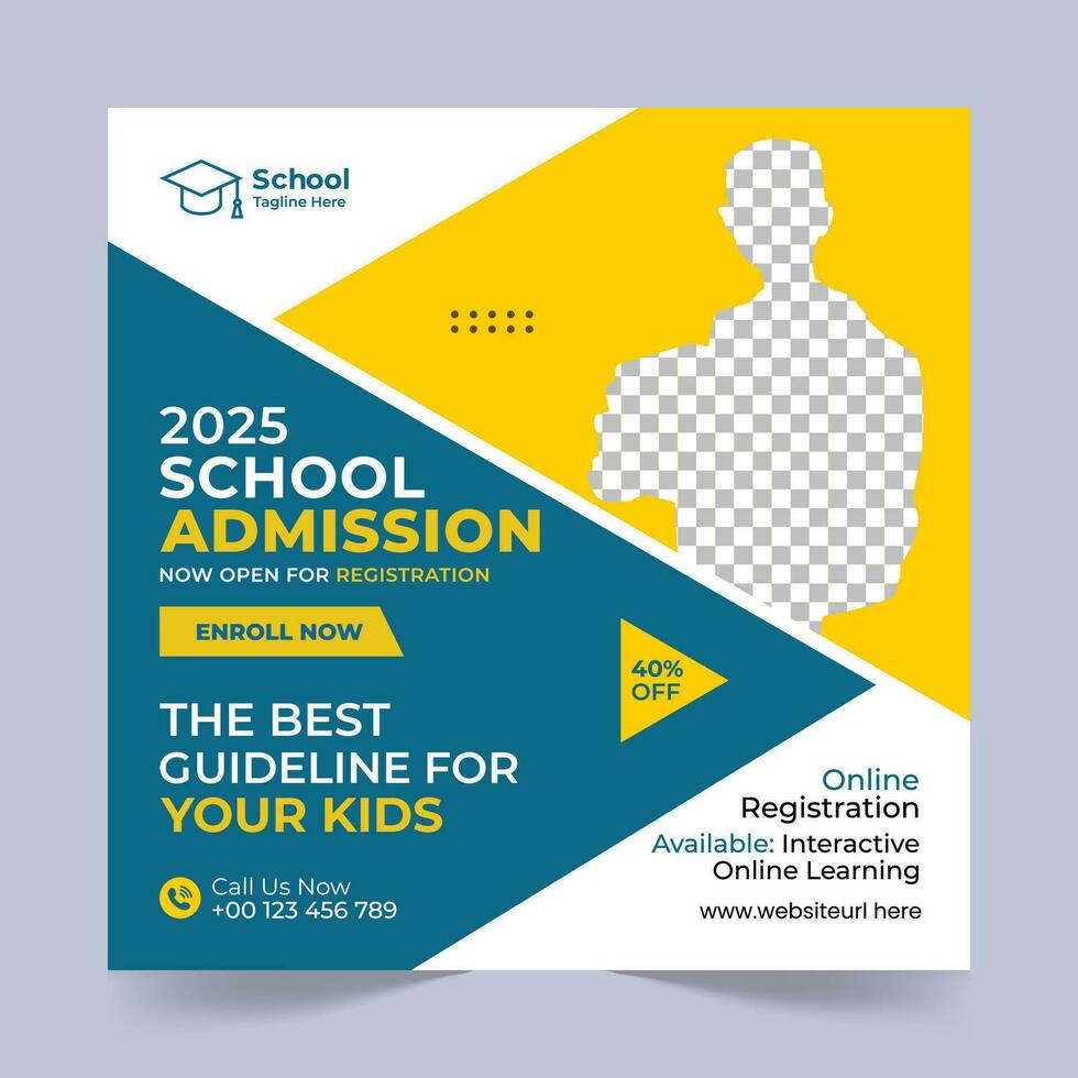 School Admission Social Media Post Design Template, School Admission Promotional Banner Template vector