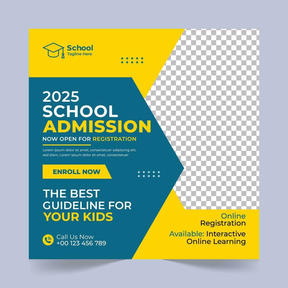 School Admission Social Media Post Design Template, School Admission Promotional Banner Template vector