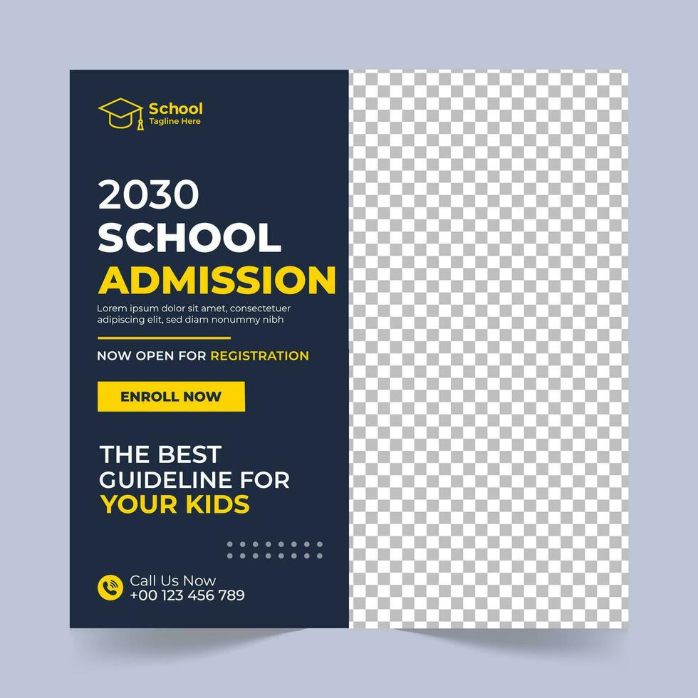 School Admission Social Media Post Design Template, School Admission Promotional Banner Template vector