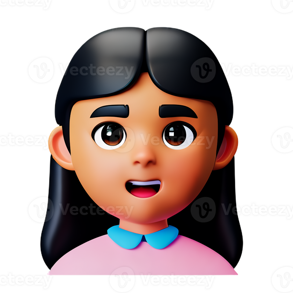 little girl face 3d rendering icon illustration png