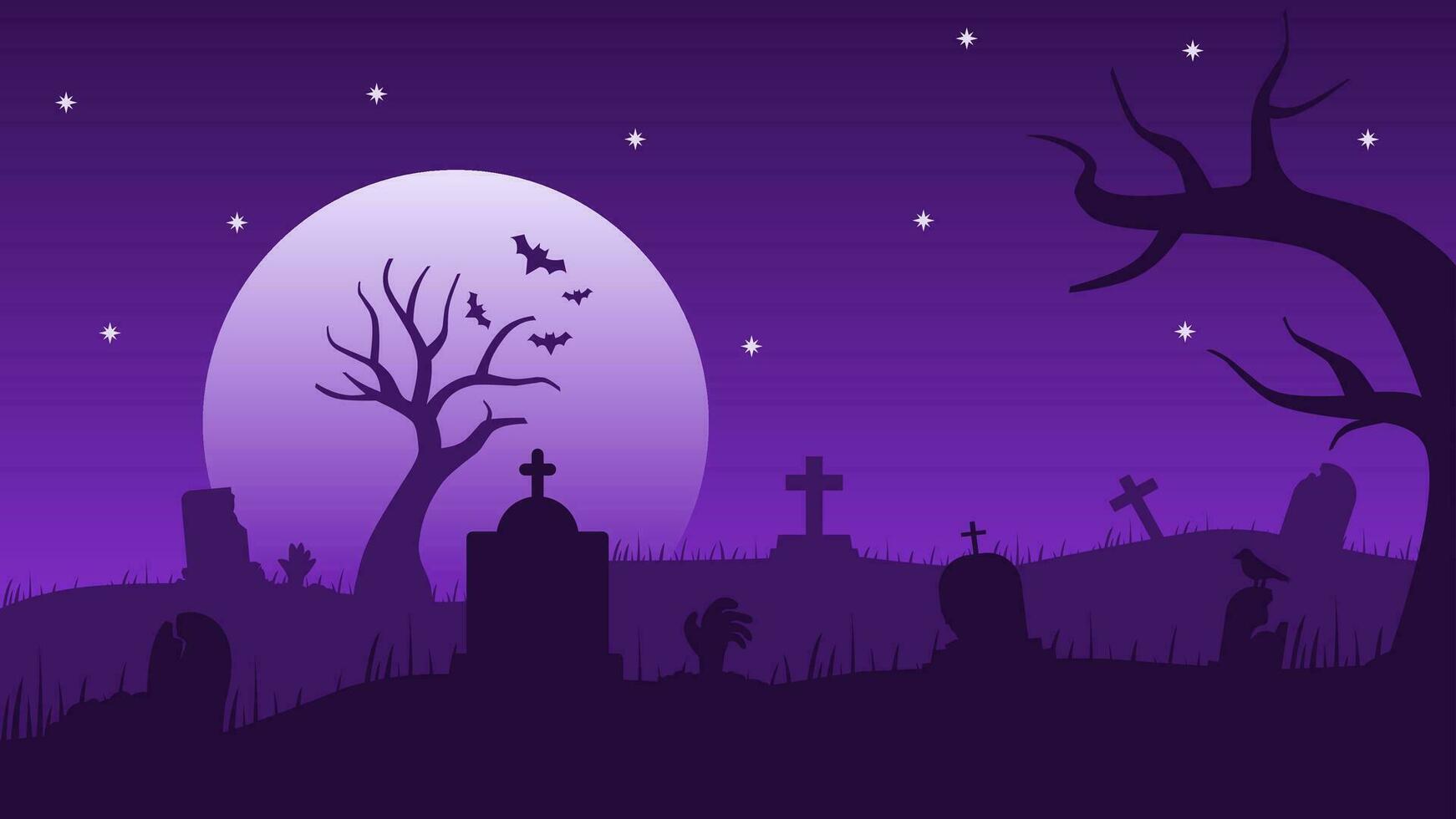 Vector illustration of cemetery for Halloween event. Cemetery landscape for Halloween celebration. Halloween landscape for background, wallpaper, or landing page. Trick or treat illustration