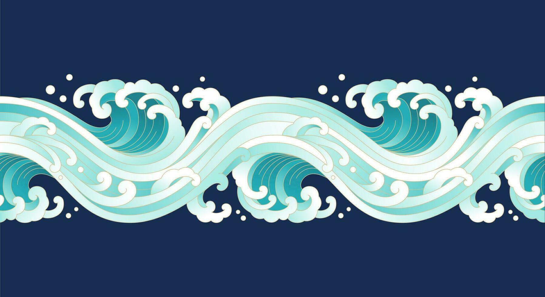 water wave ripple oriental vintage style ornament line art seamless pattern vector