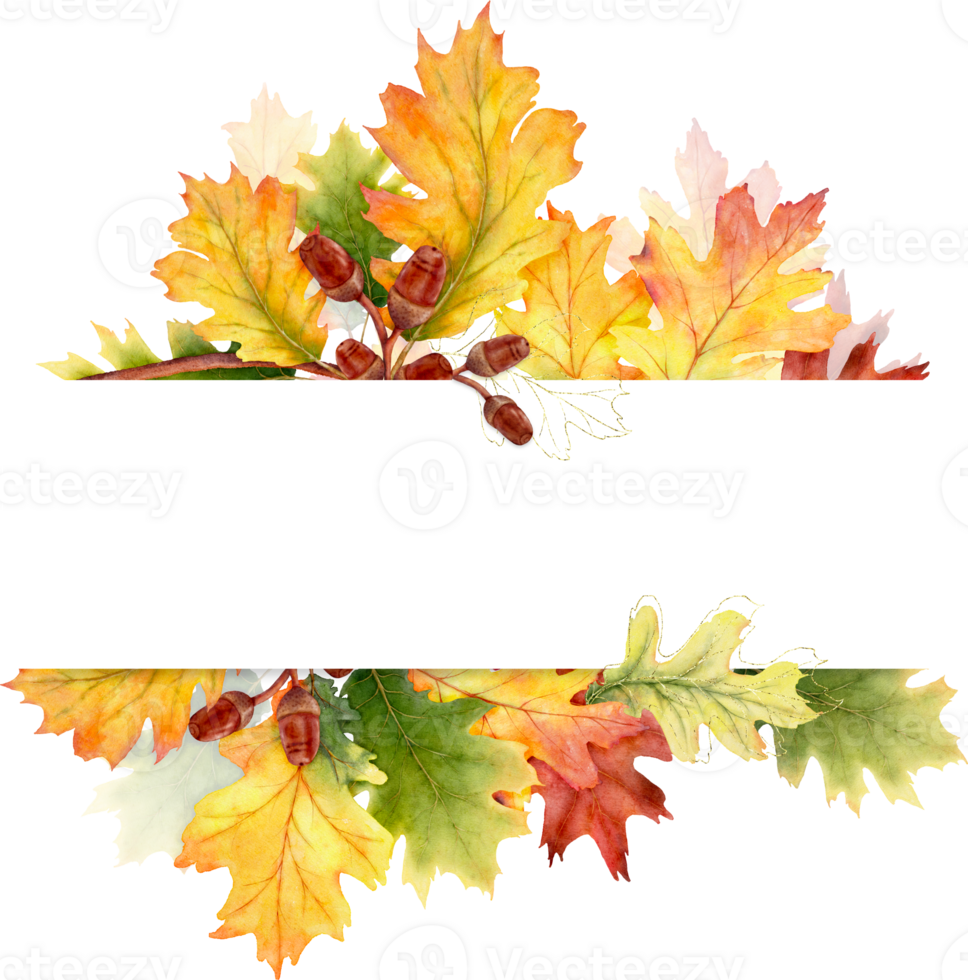 Watercolor autumn leaves and branches with a frame png